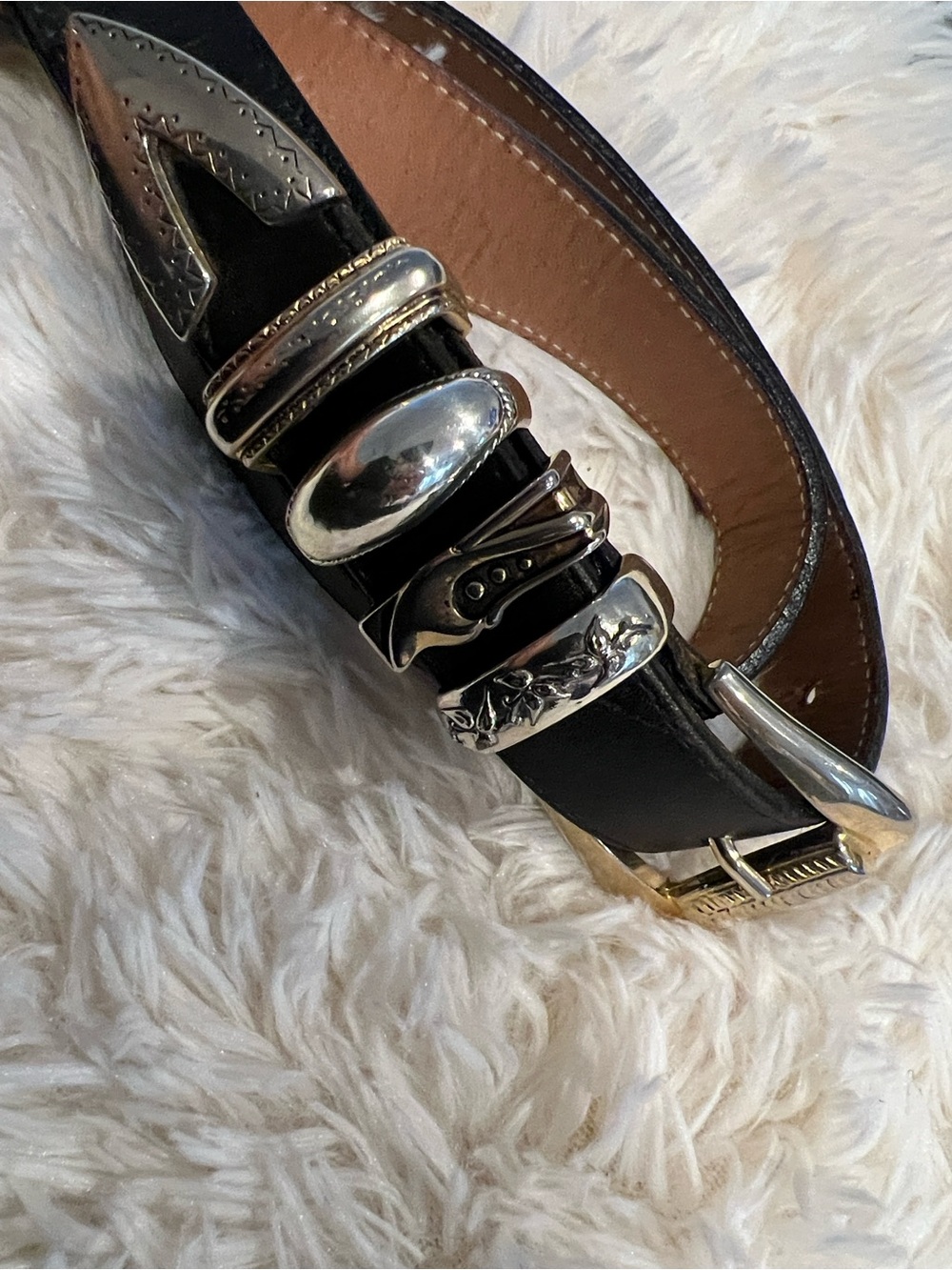 Streets Ahead Black Leather Belt with Decorative Silver Accents